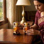 Hand-Carved Wooden Avian Figurine set of 2