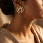Pushzora Crimson Kundan Heritage Studs — Gold-Plated… - Gold-Plated Base Metal, Kundan Stones, Seed Pearls (view 2)