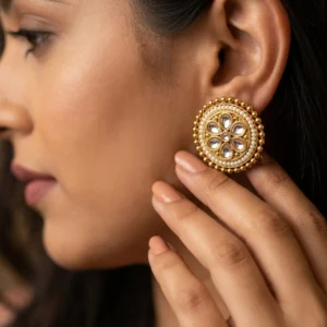 Astvante Luminous Kundan Heritage Studs — Gold-Plated… - Gold-Plated Base Metal, Clear Kundan Stones, Seed Pearls