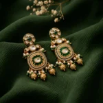 Tavlixa Emerald Kundan Heritage Drops — Gold-Plated Ba… - Gold-Plated Base Metal, Kundan Stones, Seed Pearls