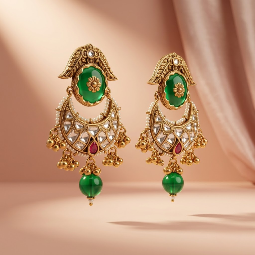 Torviri Kundan Heritage Chaandbali — Gold-Plated Base… - Gold-Plated Base Metal, Kundan Stones, Seed Pearls