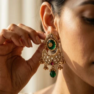 Torviri Kundan Heritage Chaandbali — Gold-Plated Base… - Gold-Plated Base Metal, Kundan Stones, Seed Pearls (view 2)