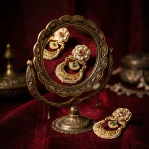 Nakshviri Floral Heritage Chaandbali — Gold-Plated Bas… - Gold-Plated Base Metal, Kundan Stones, Seed Pearls (view 2)