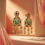 Mukvysa Emerald Square Kundan Drops — Gold-Plated Base… - Gold-Plated Base Metal, Kundan Stones, Seed Pearls