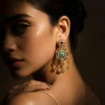 Mukvysa Emerald Square Kundan Drops — Gold-Plated Base… - Gold-Plated Base Metal, Kundan Stones, Seed Pearls (view 3)