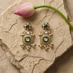 Tavlixa Emerald Kundan Heritage Drops — Gold-Plated Ba… - Gold-Plated Base Metal, Kundan Stones, Seed Pearls (view 2)