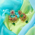 Indyva Crimson & Emerald Chaandbali — Gold-Plated Base… - Gold-Plated Base Metal, Kundan Stones, Seed Pearls (view 3)