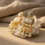 Jhalvyn Ivory Kundan Heritage Drops — Gold-Plated Base… - Gold-Plated Base Metal, Kundan Stones, Pearl, Enamel (view 3)