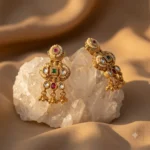 Orbyx Emerald & Crimson Heritage Drops — Gold-Plated B… - Gold-Plated Base Metal, Kundan Stones, Seed Pearls (view 4)