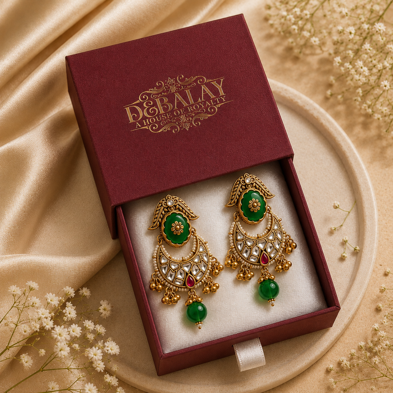 Torviri Kundan Heritage Chaandbali — Gold-Plated Base… - Gold-Plated Base Metal, Kundan Stones, Seed Pearls (view 3)