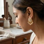 Syamviri Kundan Heritage Pearl Studs — Gold-Plated Bas… - Gold-Plated Base Metal, Kundan Stones, Seed Pearls (view 5)