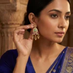 Bindryva Seafoam & Crimson Heritage Drops — Gold-Plate… - Gold-Plated Base Metal, Kundan Stones, Seed Pearls (view 5)