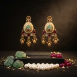 Bindryva Seafoam & Crimson Heritage Drops — Gold-Plate… - Gold-Plated Base Metal, Kundan Stones, Seed Pearls (view 6)