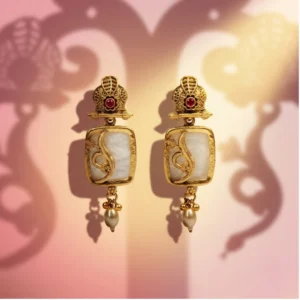 Torvysa Ivory Botanical Heritage Drops — Gold-Plated B… - Gold-Plated Base Metal, Ivory-Toned Plaque, Seed Pearls (view 2)