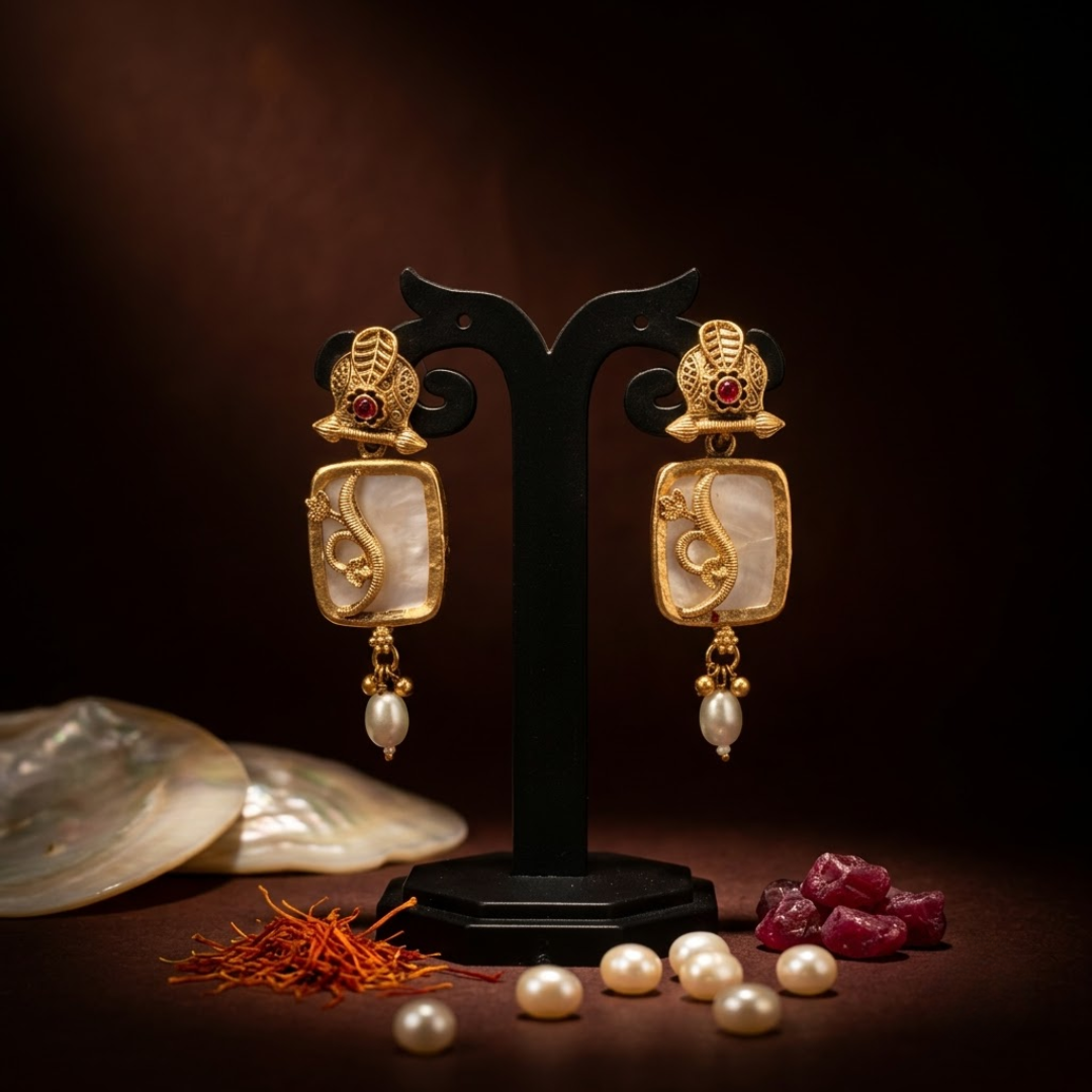 Torvysa Ivory Botanical Heritage Drops — Gold-Plated B… - Gold-Plated Base Metal, Ivory-Toned Plaque, Seed Pearls (view 3)