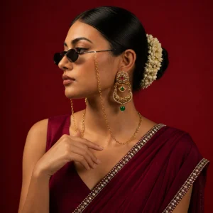 Nakshviri Floral Heritage Chaandbali — Gold-Plated Bas… - Gold-Plated Base Metal, Kundan Stones, Seed Pearls