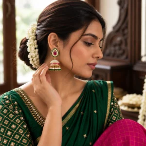 Ghurvyn Crimson Heritage Jhumka — Gold-Plated Base Met… - Gold-Plated Base Metal, Kundan Stones, Seed Pearls