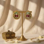 Jalvante Seafoam Kalka Heritage Studs — Gold-Plated Ba… - Gold-Plated Base Metal, Kundan Stones, Enamel (view 3)