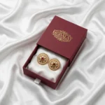 Pushzora Crimson Kundan Heritage Studs — Gold-Plated… - Gold-Plated Base Metal, Kundan Stones, Seed Pearls (view 4)