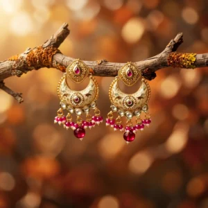 Candrima Crescent Kundan Heritage Earrings — Pure Base… - Pure Base Metal, Embedded with Kundan work and enamel