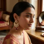 Candrima Crescent Kundan Heritage Earrings — Pure Base… - Pure Base Metal, Embedded with Kundan work and enamel (view 4)