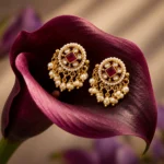 Chakzora Crimson Kundan Pearl Studs — Gold-Plated Base… - Gold-Plated Base Metal, Kundan Stones, Seed Pearls