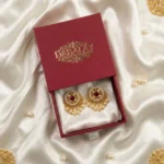 Chakzora Crimson Kundan Pearl Studs — Gold-Plated Base… - Gold-Plated Base Metal, Kundan Stones, Seed Pearls (view 3)