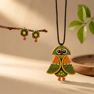 Harzelis Verdant Owl Terracotta Heritage Artifact — RE… - REAL Terracotta, Boho Earthenware, Hand-Painted Pigments, Cotton Cord (view 2)