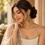 Marvante Emerald & Crimson Heritage Drops — Gold-Plate… - Gold-Plated Base Metal, Kundan Stones, Seed Pearls (view 2)