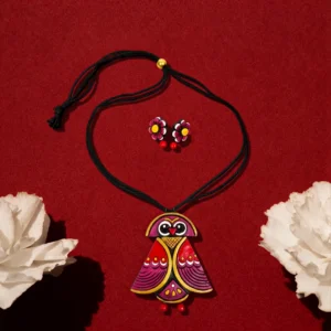 Mritviri Crimson Owl Terracotta Artifact — REAL Terrac… - REAL Terracotta, Boho Earthenware, Hand-Painted Pigments, Cotton Cord