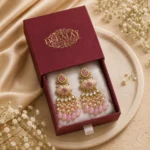 Mylvora Pastel Rose Heritage Drop Earrings — Pure Base… - Pure Base Metal, Embedded with Kundan work and gold-finished earrings (view 2)
