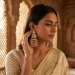 Mylvora Pastel Rose Heritage Drop Earrings — Pure Base… - Pure Base Metal, Embedded with Kundan work and gold-finished earrings (view 3)