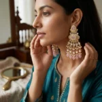 Mylvora Pastel Rose Heritage Drop Earrings — Pure Base… - Pure Base Metal, Embedded with Kundan work and gold-finished earrings (view 4)