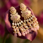 Mylvora Pastel Rose Heritage Drop Earrings — Pure Base… - Pure Base Metal, Embedded with Kundan work and gold-finished earrings