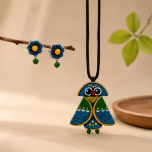 ilvante Azure Owl Terracotta Heritage Artifact — REAL… - REAL Terracotta, Boho Earthenware, Hand-Painted Pigments, Cotton Cord