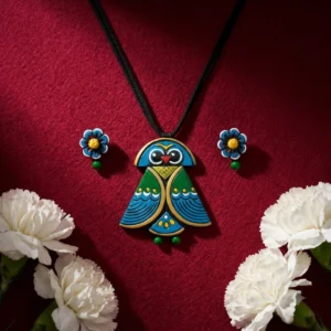 ilvante Azure Owl Terracotta Heritage Artifact — REAL… - REAL Terracotta, Boho Earthenware, Hand-Painted Pigments, Cotton Cord (view 2)