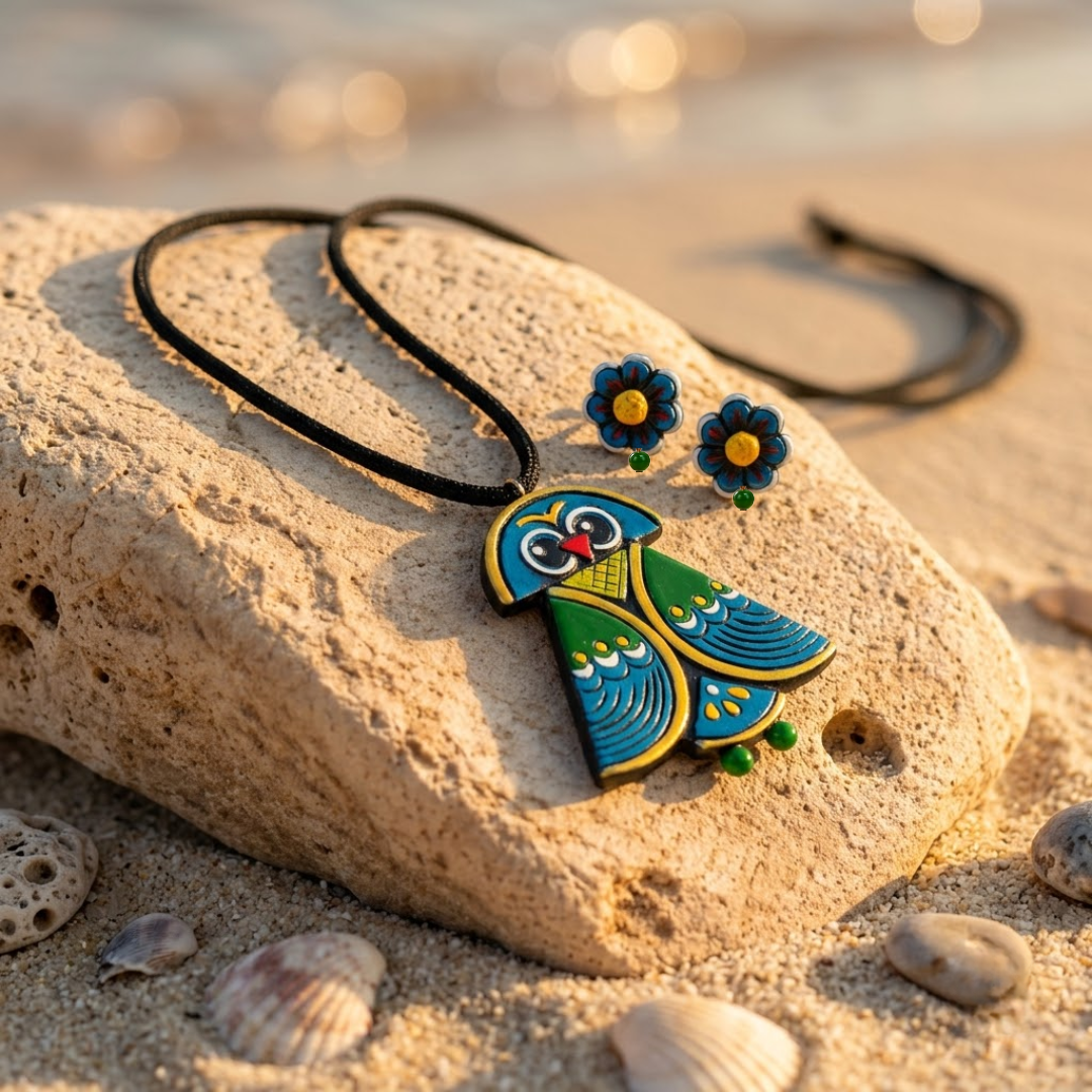 ilvante Azure Owl Terracotta Heritage Artifact — REAL… - REAL Terracotta, Boho Earthenware, Hand-Painted Pigments, Cotton Cord (view 4)
