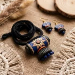Nilzora Azure Terracotta Cylindrical Artifact — REAL T… - REAL Terracotta, Boho Earthenware, Hand-Painted Pigments, Cotton Cord