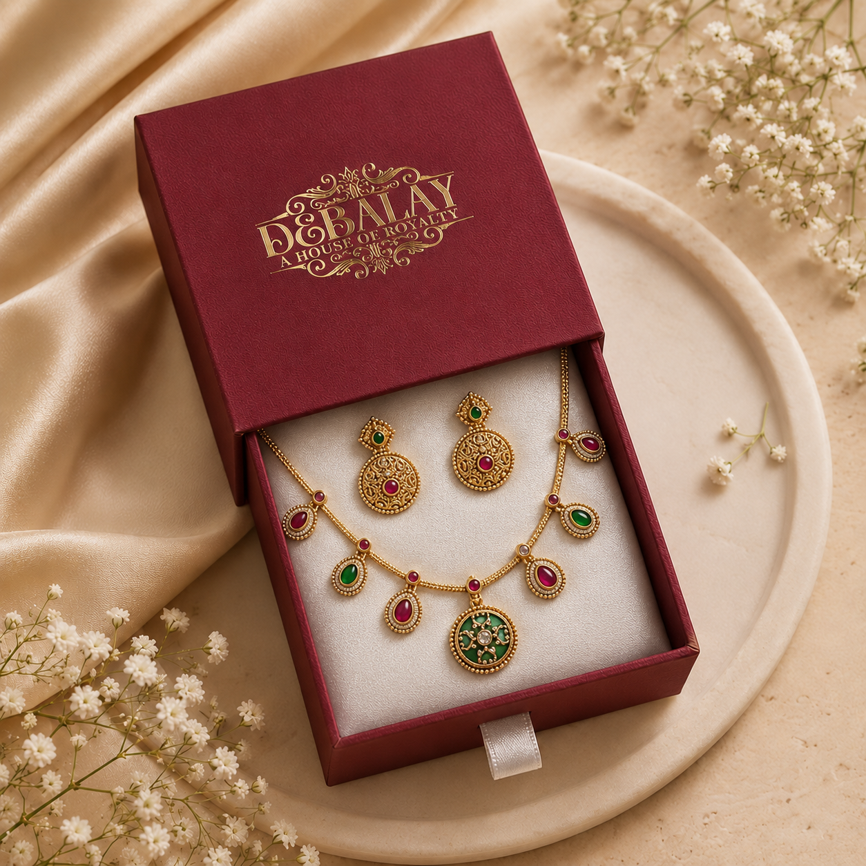 Verdicara Antique Gold Heritage Set — Pure Copper (An… - Pure Copper (Antique Gold Finish), Ruby and Emerald-Toned Stones (view 4)