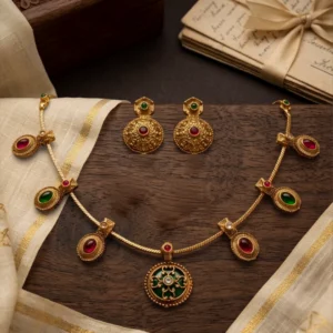 Verdicara Antique Gold Heritage Set — Pure Copper (An… - Pure Copper (Antique Gold Finish), Ruby and Emerald-Toned Stones (view 2)