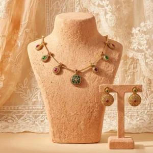 Verdicara Antique Gold Heritage Set — Pure Copper (An… - Pure Copper (Antique Gold Finish), Ruby and Emerald-Toned Stones