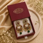 Indyva Crimson & Emerald Chaandbali — Gold-Plated Base… - Gold-Plated Base Metal, Kundan Stones, Seed Pearls (view 4)