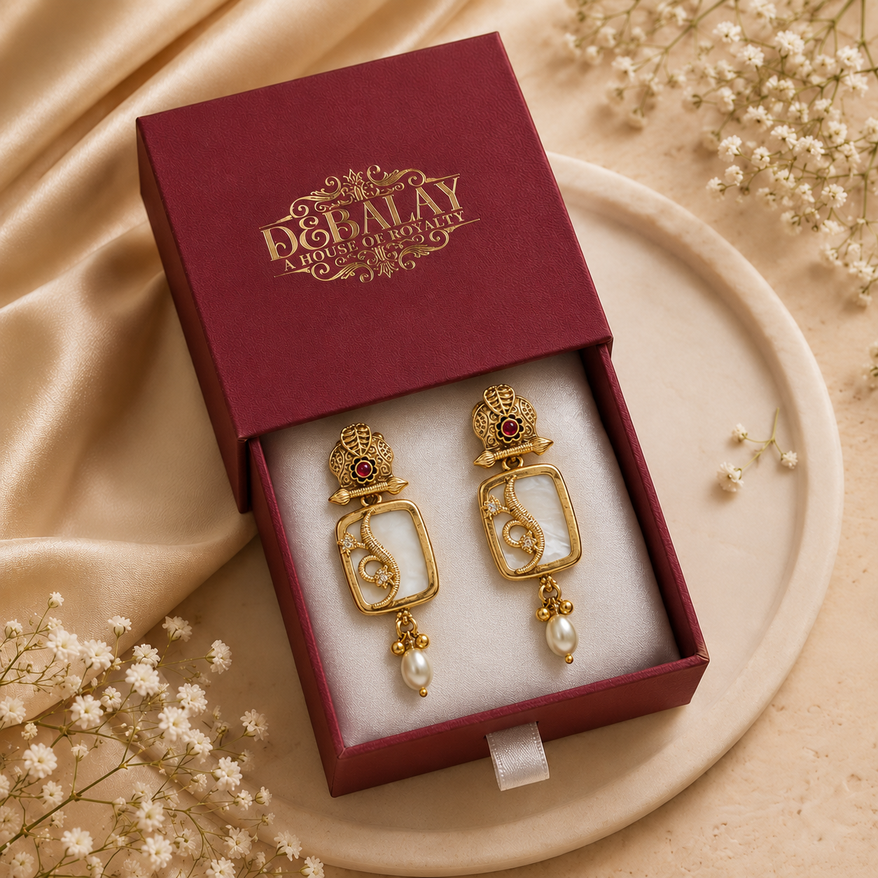 Torvysa Ivory Botanical Heritage Drops — Gold-Plated B… - Gold-Plated Base Metal, Ivory-Toned Plaque, Seed Pearls (view 5)