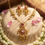 Cerise Cupola Antique Gold Heritage Set — Pure Copper… - Pure Copper (Antique Gold Finish), Cerise-Toned Stones, Seed Pearls