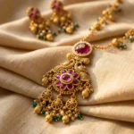 Cerise Cupola Antique Gold Heritage Set — Pure Copper… - Pure Copper (Antique Gold Finish), Cerise-Toned Stones, Seed Pearls (view 5)